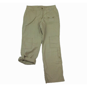 Columbia PFG Womens 10 Khaki Roll Tab Pants Capris‎ Flat Front Outdoors Hiking